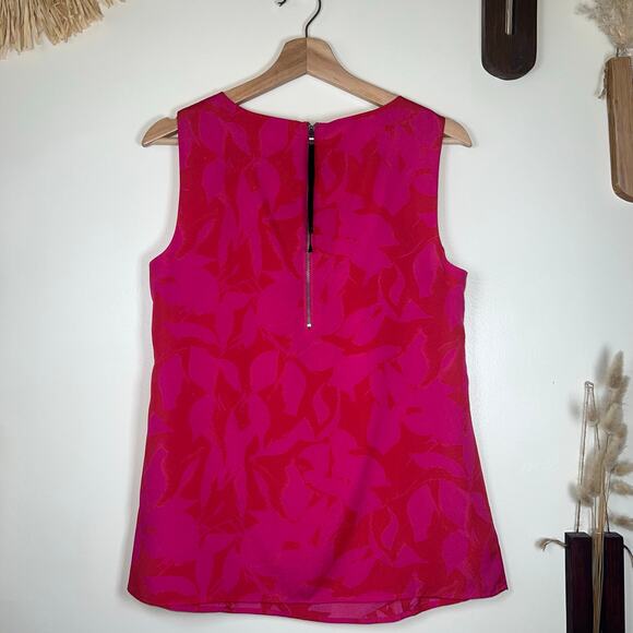 Ann Taylor Loft Medium Pink and Red Sleeveless Ruffle Blouse - Picture 3 of 7
